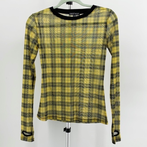 COPY - NWT Current Mood Sheer Yellow & Black plaid top with thumb holes SM doll… - Picture 2 of 9